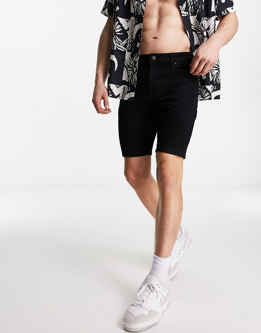 ASOS DESIGN skinny regular length denim shorts in black
