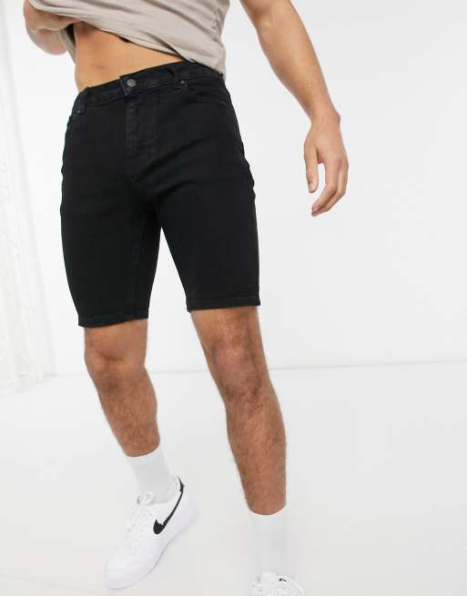 ASOS DESIGN skinny regular length denim shorts in black