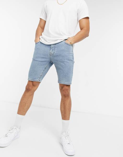 ASOS DESIGN skinny regular length denim shorts in flat light blue wash ...