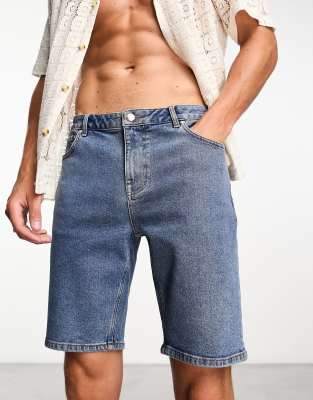 Cra wallonieShops DESIGN skinny regular length denim shorts in flat mid wash blue Kavu Chilli Roy Shorts Cra wallonieShops