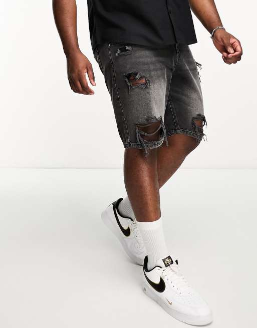 Mens black distressed jean on sale shorts