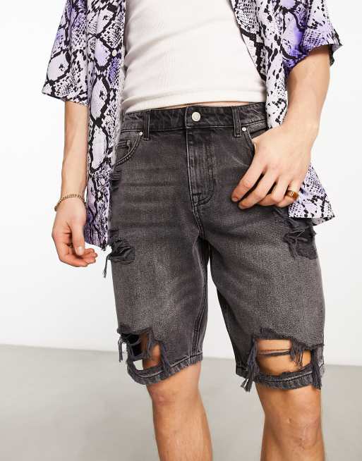 Slim Rigid Drip Face Printed Denim Short