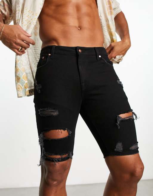 Mens black sale skinny ripped shorts