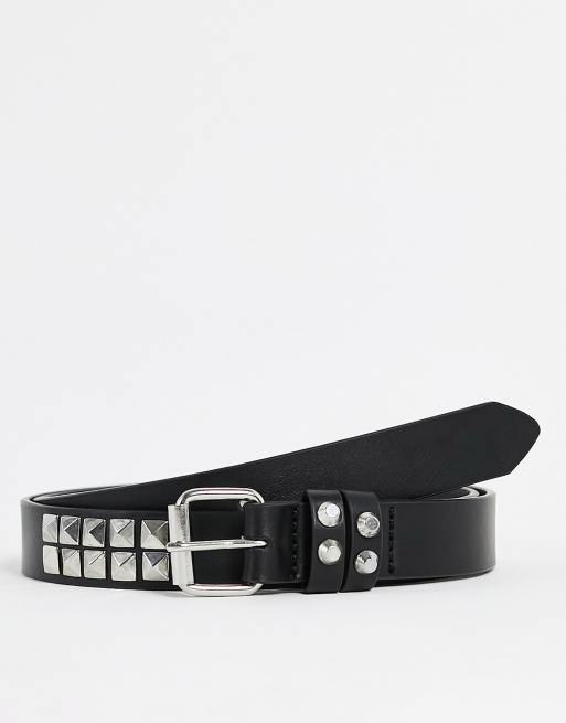 ASOS DESIGN - Skinny riem van imitatieleer met studs in zwart 