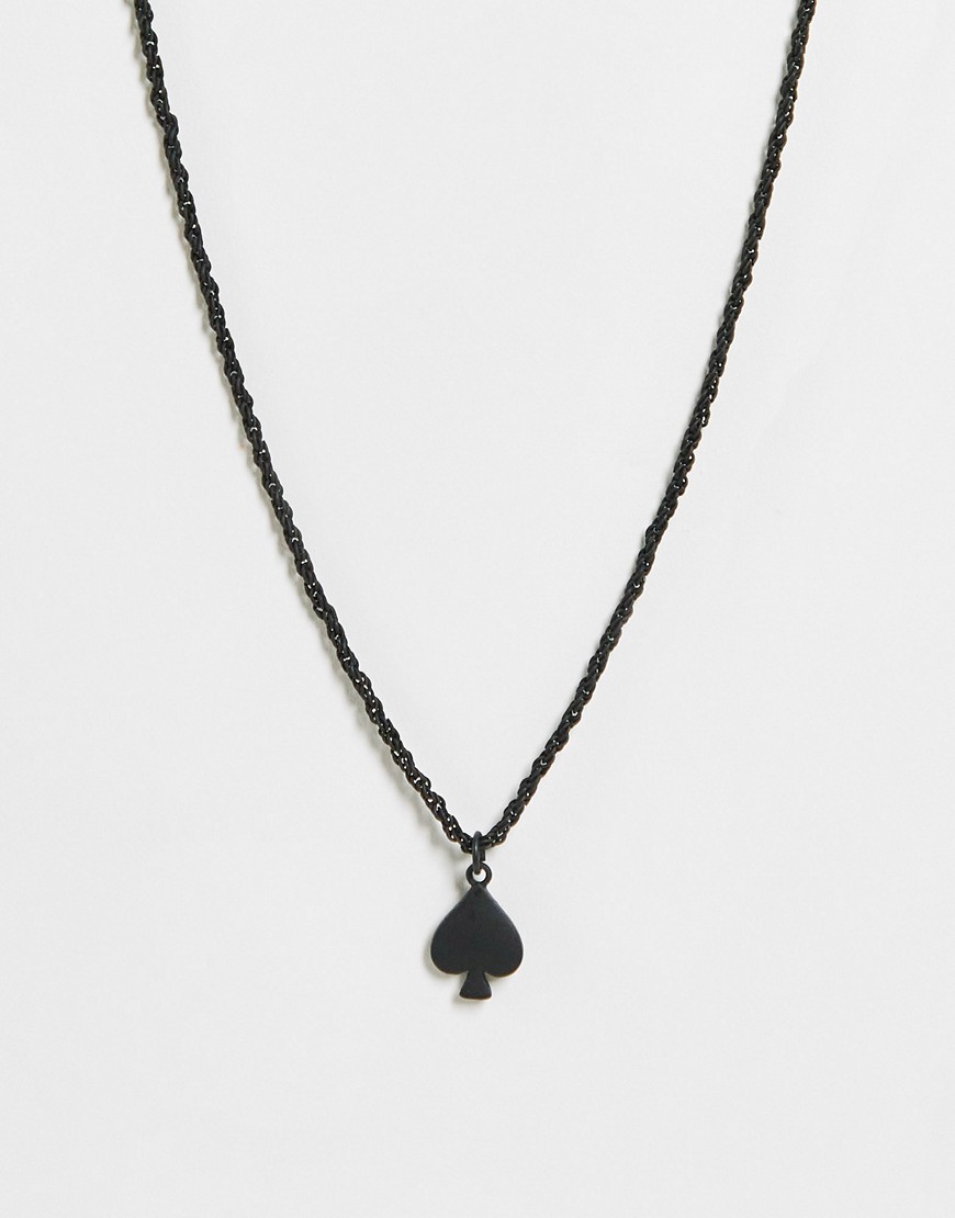 ASOS DESIGN skinny rope neckchain with ace of spades pendant in matte black