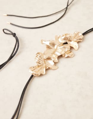 Asos Design Skinny Rope Tie Belt With Abstract Gold Floral Buckle In Gold