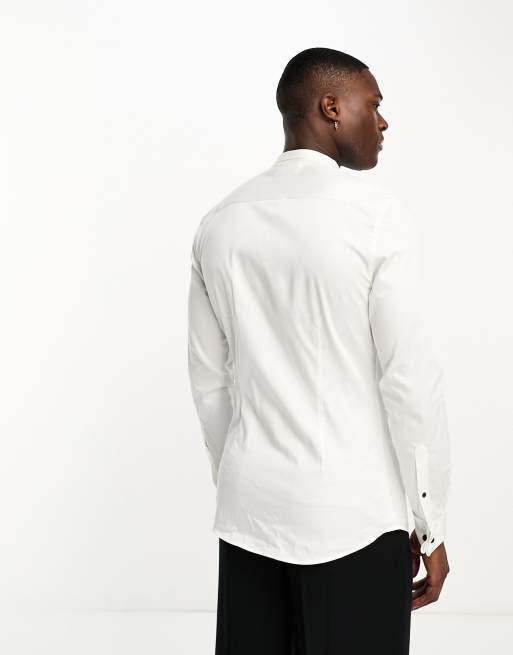 ASOS DESIGN skinny sateen dress shirt with contrast buttons, 2 of 4