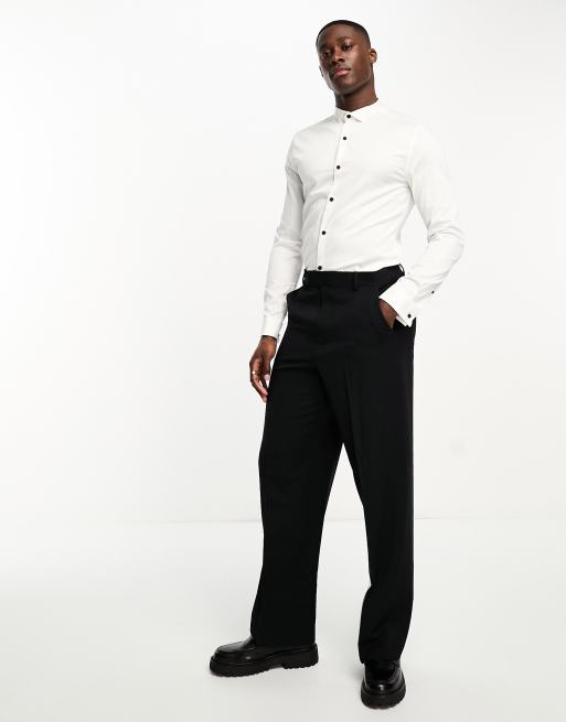 ASOS DESIGN skinny sateen dress shirt with contrast buttons, 4 of 4