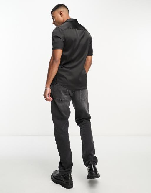 ASOS DESIGN skinny satin shirt in black, 3 of 4