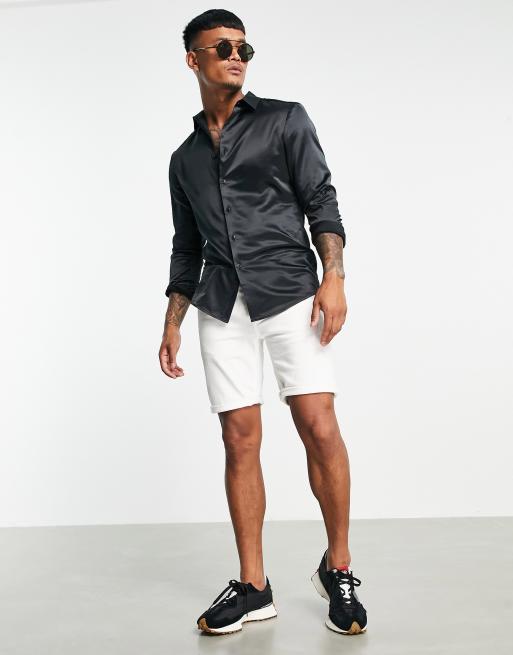 ASOS DESIGN skinny satin shirt in black ASOS