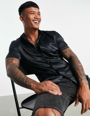 ASOS DESIGN ASOS DESIGN skinny satin shirt in black