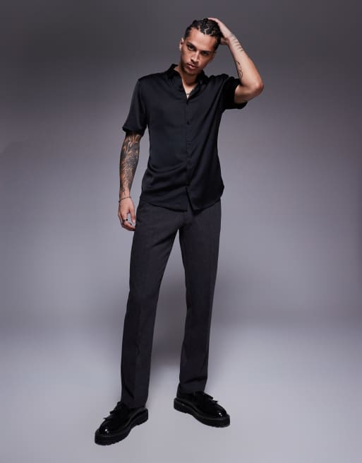 ASOS DESIGN skinny satin shirt in black