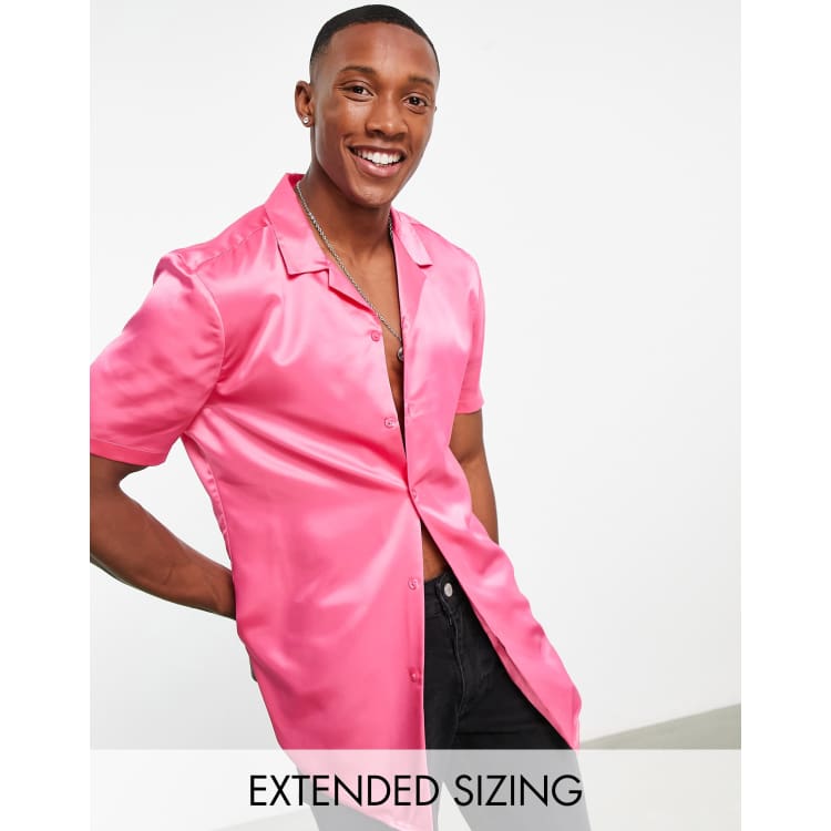 ASOS DESIGN skinny satin shirt in bright pink | ASOS