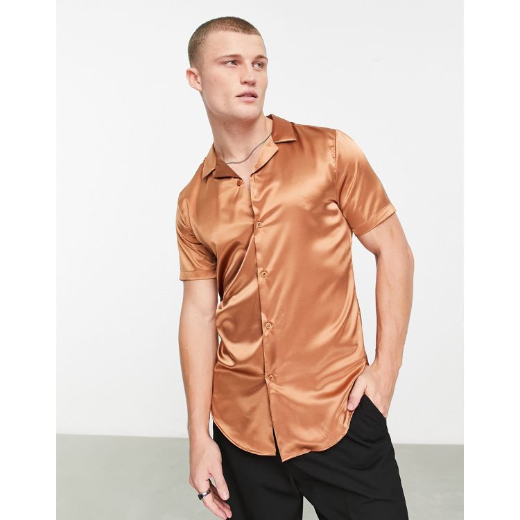 ASOS DESIGN longline oversized satin shirt in copper