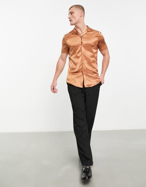 ASOS DESIGN skinny satin shirt in copper