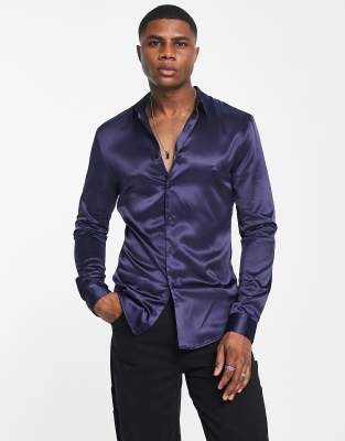 Purple silk dress store shirt