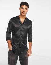 ASOS DESIGN regular fit satin shirt in black | ASOS