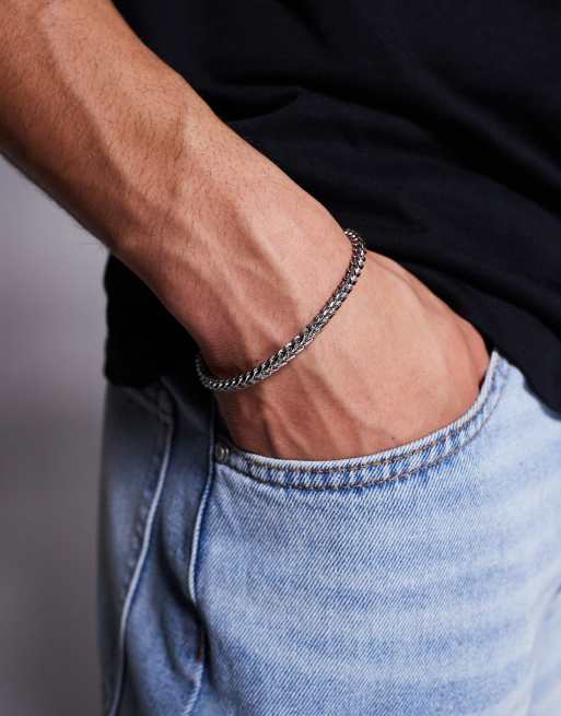ASOS DESIGN - Skinny schakelarmband van waterbestendig roestvrij staal met vierkante schakels in zilverkleur