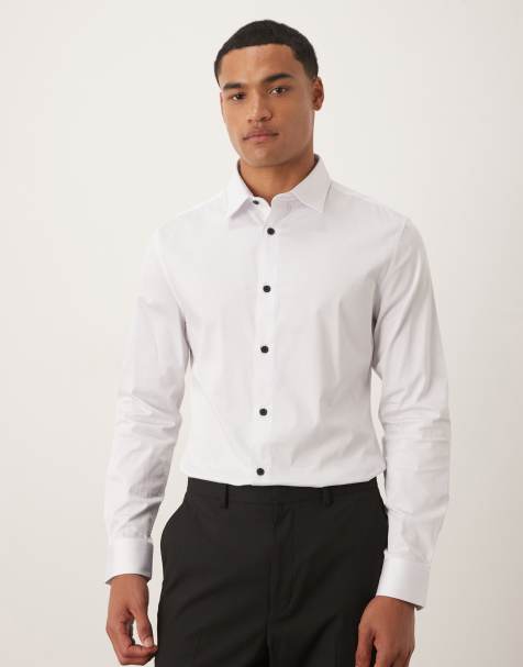 ASOS DESIGN skinny shirt with contrast buttons in white - view 1