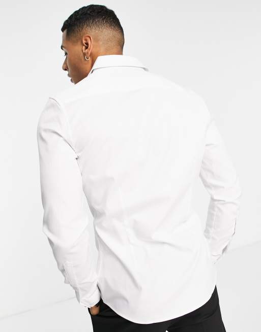 Slim Long-Sleeve Herringbone Shirt - White, Shirts