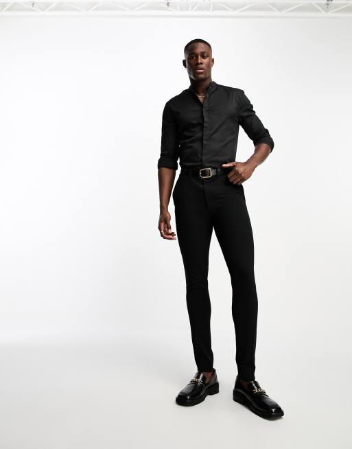 ASOS DESIGN skinny shirt with grandad collar in herringbone texture, 4 of 4