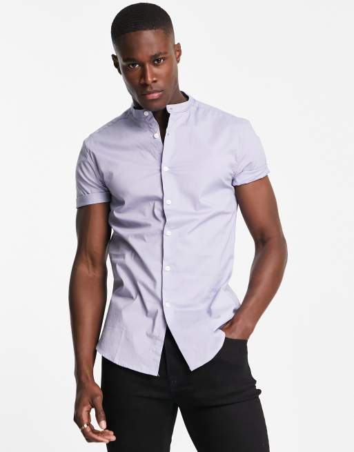 Skinny shirt best sale with grandad collar