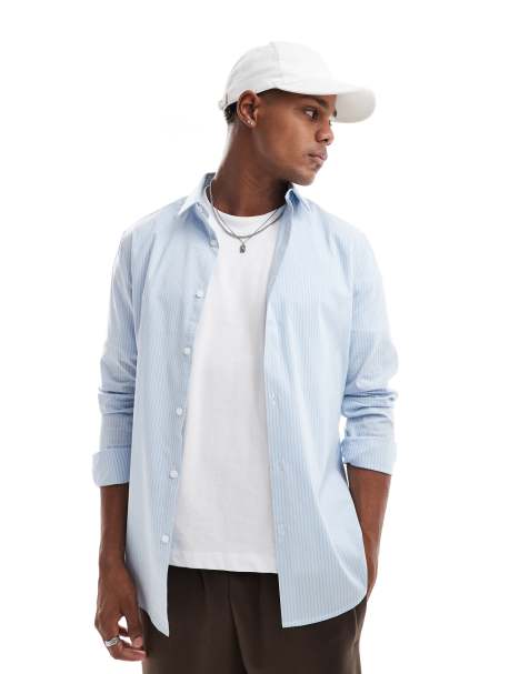 ASOS DESIGN skinny shirt with square collar in blue - view 1