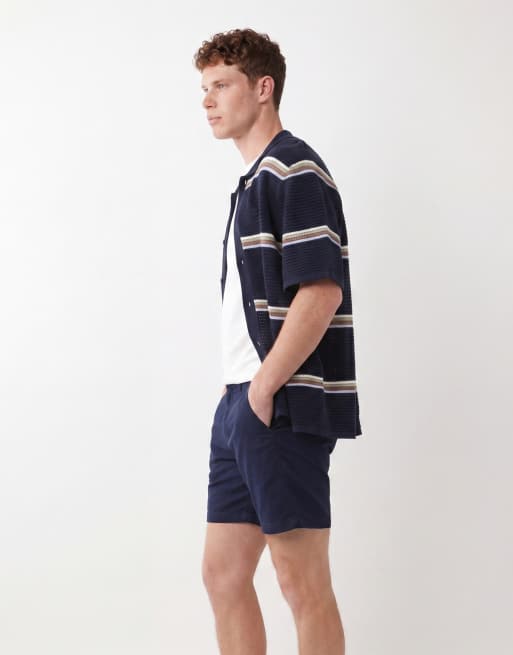 ASOS DESIGN skinny short length chino shorts in navy, 5 of 5