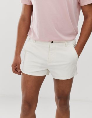 ASOS DESIGN skinny shorter chino shorts in off white