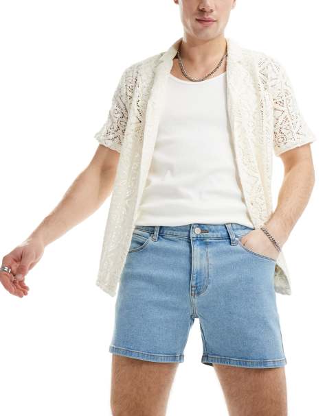 ASOS DESIGN skinny shorter length denim short in light wash blue - view 1