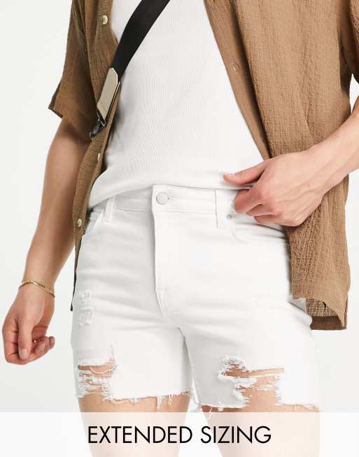 ASOS DESIGN skinny shorter length denim short in white with rips