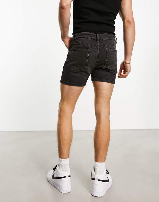 ASOS DESIGN skinny shorter length denim shorts in washed black