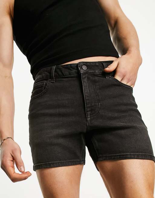 ASOS DESIGN skinny regular length denim shorts in black