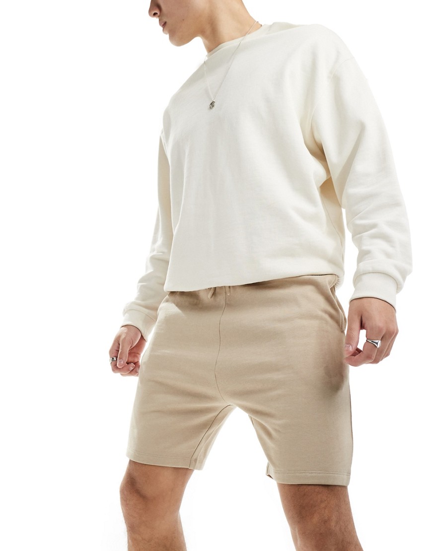Asos Design Skinny Shorts In Beige-neutral