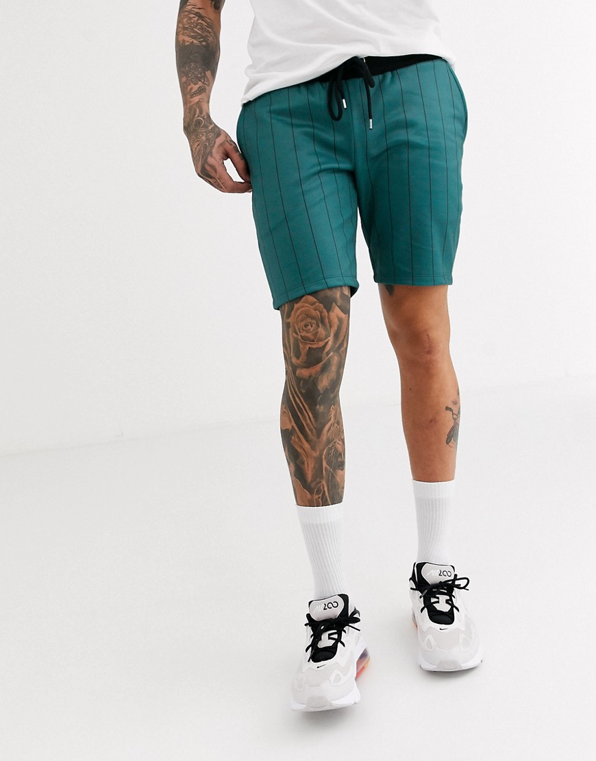 ASOS DESIGN skinny shorts in poly tricot stripe-Green