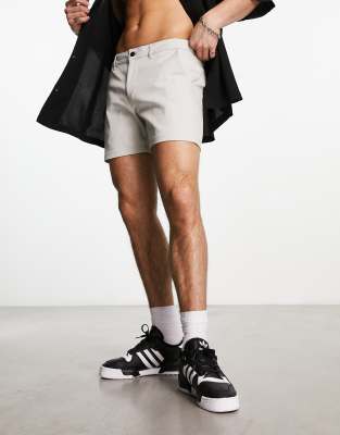 Asos Design Skinny Shorts In Shorter Length In Gray