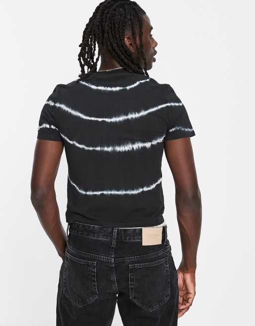 ASOS DESIGN skinny shrunken tie dye t-shirt in black, 3 of 4