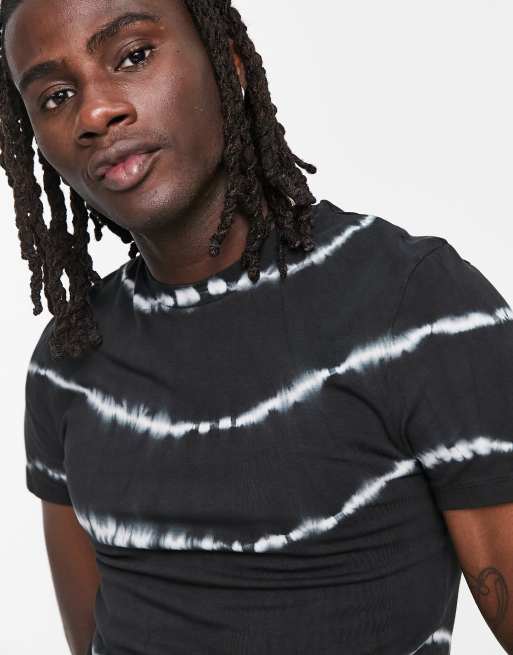 ASOS DESIGN skinny shrunken tie dye t-shirt in black, 4 of 4