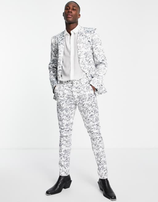 Black and white 2024 floral suit jacket