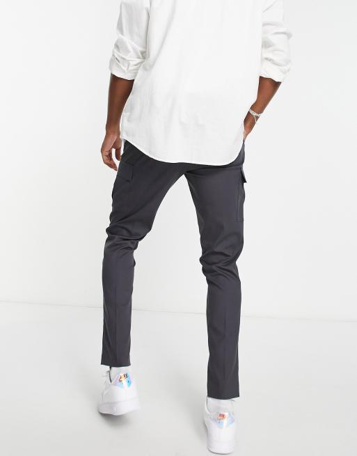ASOS DESIGN skinny smart cargo pants in charcoal, 3 of 4