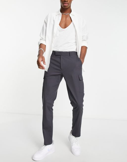 ASOS DESIGN skinny smart cargo pants in charcoal, 4 of 4