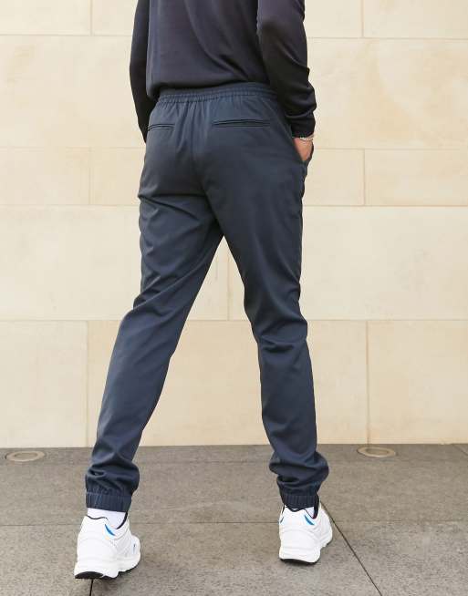 Asos Design Skinny Smart Jogger In Navy Asos