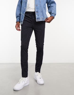 ASOS DESIGN skinny smart joggers in navy pin stripe