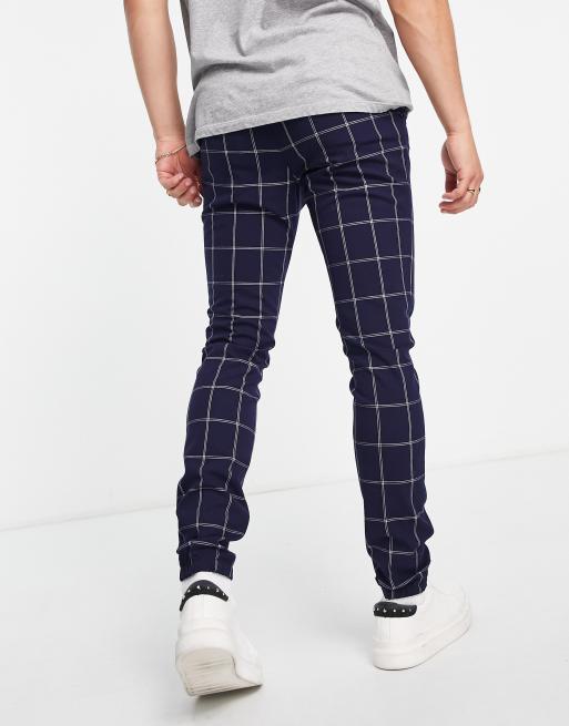 ASOS DESIGN skinny smart joggers with window check in navy