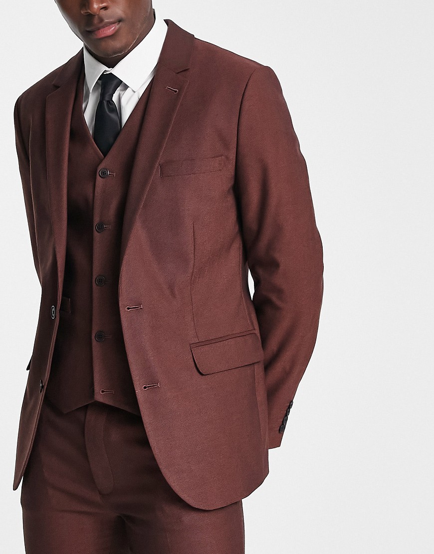 ASOS DESIGN skinny smart oxford suit jacket in burnt red