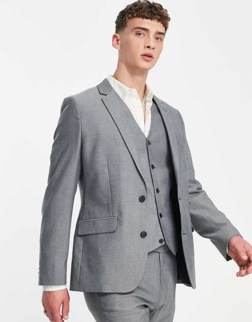 ASOS DESIGN skinny smart oxford suit jacket in charcoal | ASOS