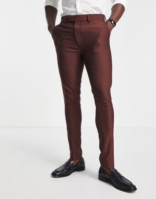 ASOS DESIGN skinny smart oxford suit trousers in burnt red