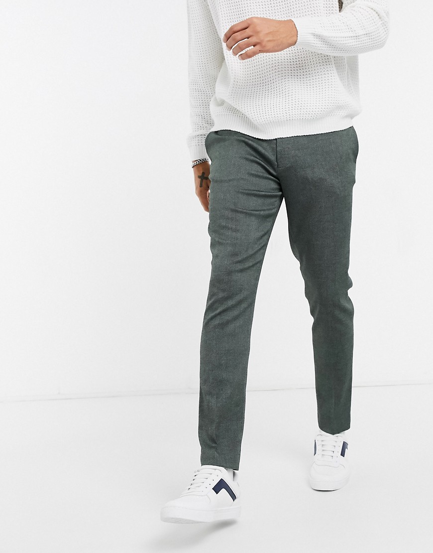 ASOS DESIGN skinny smart pant in khaki texture-Green