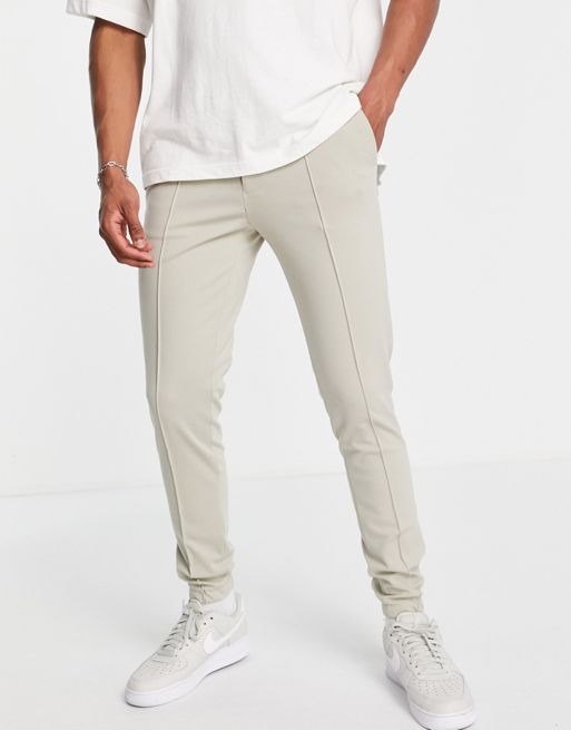 ASOS DESIGN skinny smart pant in stone jersey with jogger cuff