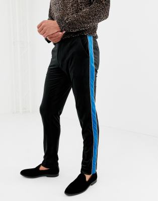 black pants blue stripe